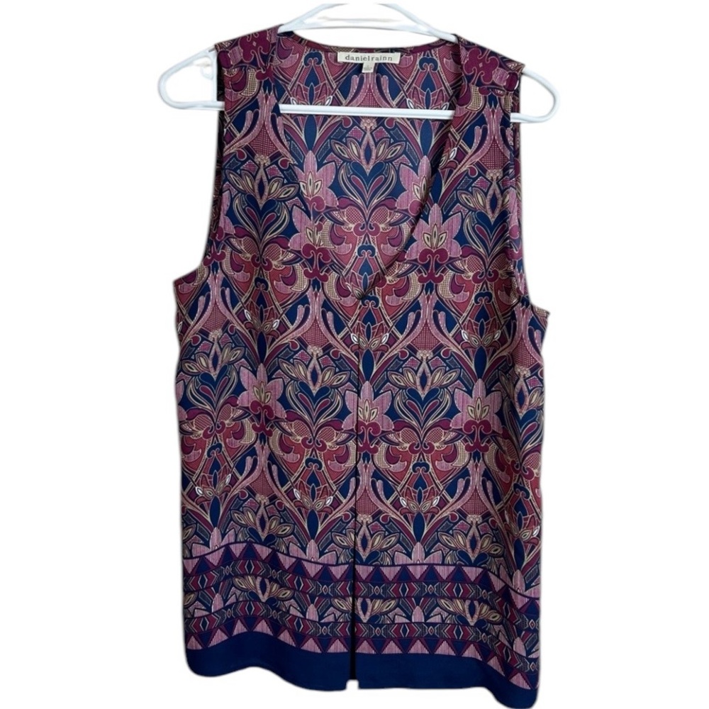 Daniel Rainn Boho Sleeveless Tunic Blouse Purple Blue Large
